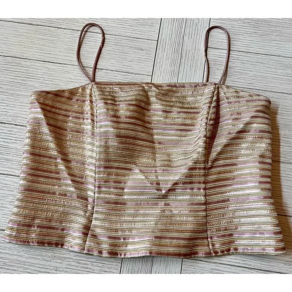 JS Collections metallic thread striped bustier. Rose gold‎ & gold striped. Sz 14 - Picture 1 of 6